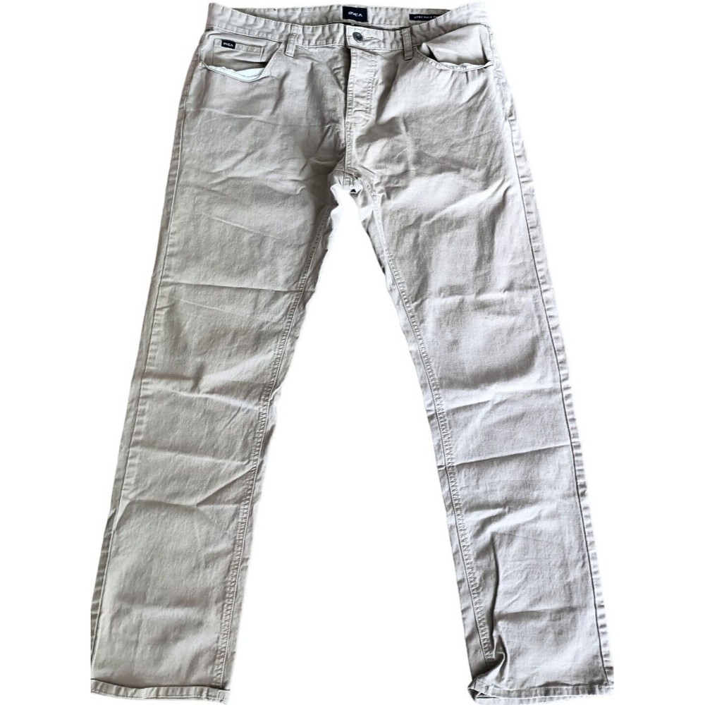 RVCA Pants Men's 38 Khaki Beige Button Fly RVCA Slim Chino
